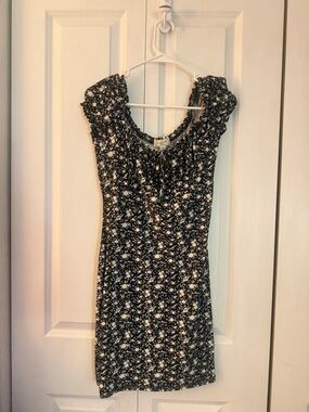 Black Floral Mini Dress with Puff Sleeves